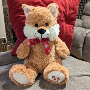 Adorable Red Fox Plush/stuffed animal with Red bow with hearts Valentine's day